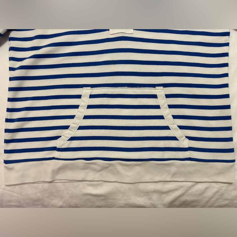 RALPH LAUREN BLUE WHITE STRIPED NAUTICAL V-NECK HOODIE POCKET XL SAILING PREPPY - Picture 8 of 10